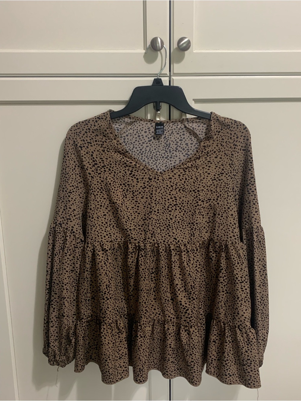 SHEIN Brown and Black Dot Print Blouse